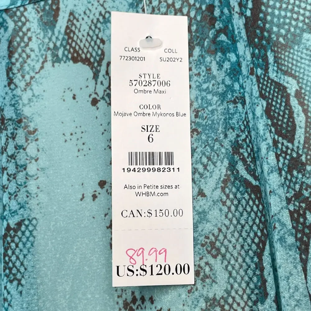 WHBM Mohave Python Maxi Skirt Size 6 Ombre Mykonos Blue NWT 22